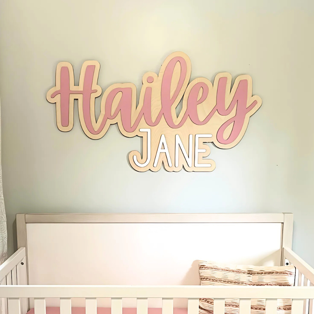 Custom Wooden Name Sign Nursery Name Sign Outline Harp and