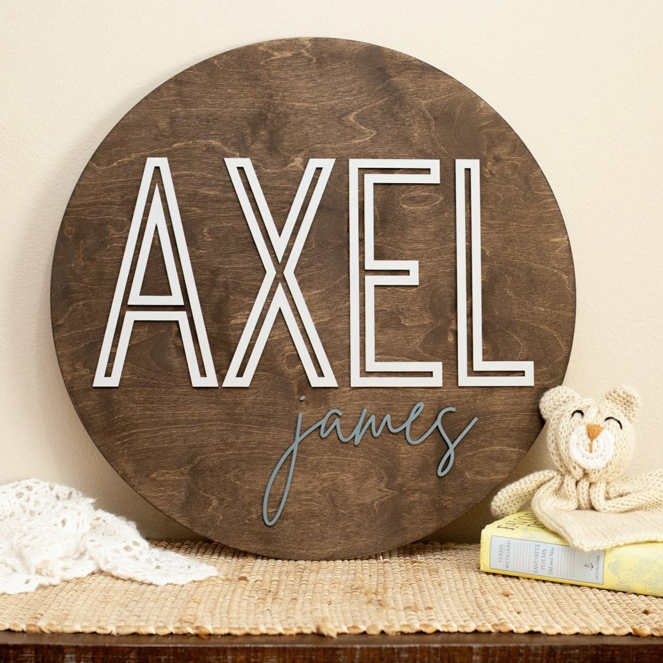 Round Nursery Name Sign Custom Wooden Name Sign Harp and
