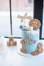 myles cake topper on cookie cake at birthday party
