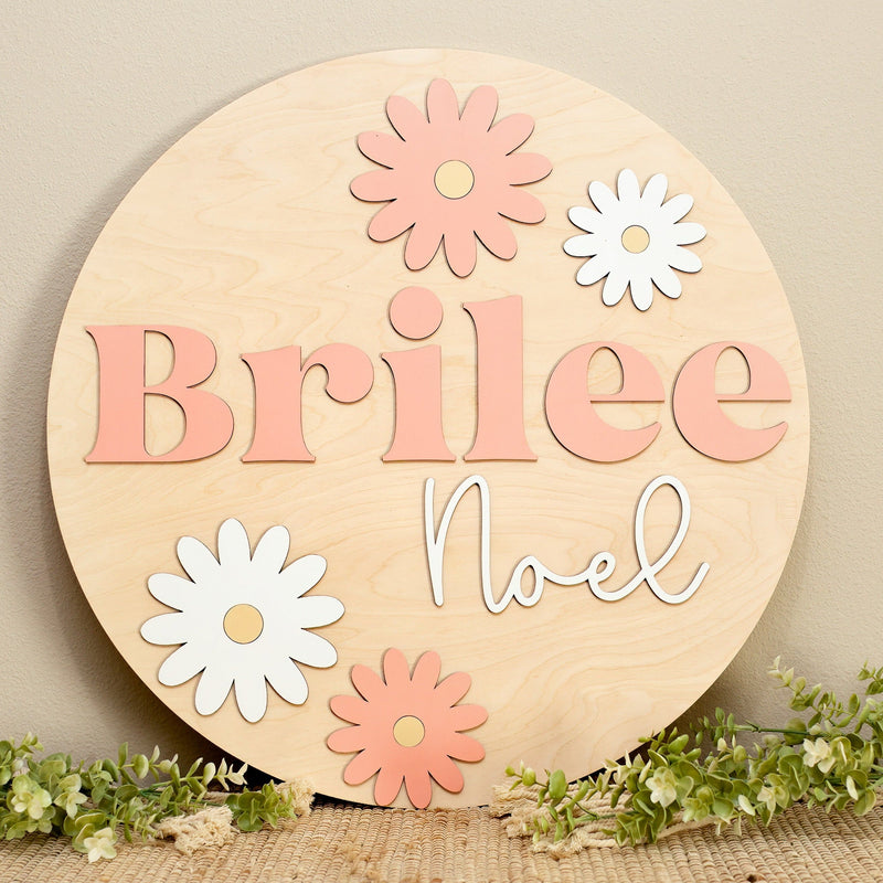 Round Nursery Name Sign - Flower