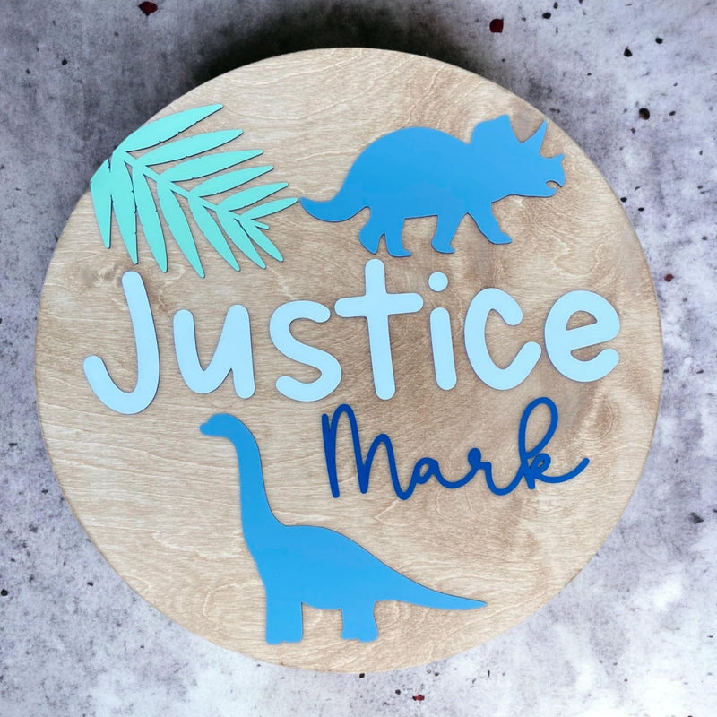 Round Nursery Name Sign - Dino