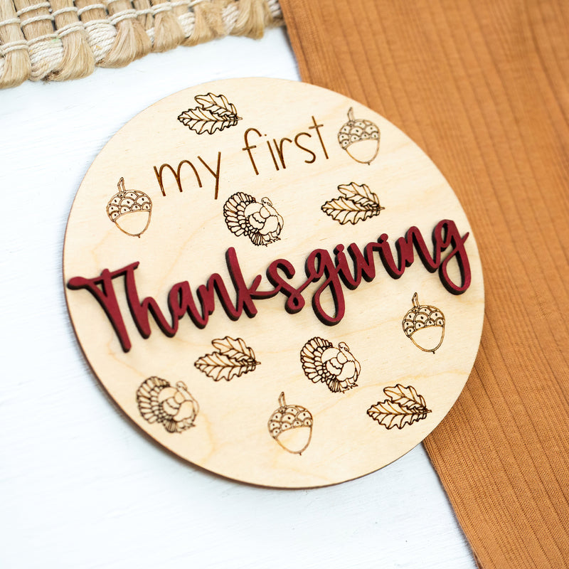 my first thanksgiving wooden baby milestone disc