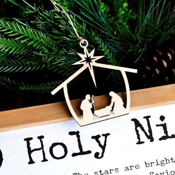 Rustic Wooden Christmas Nativity Ornament